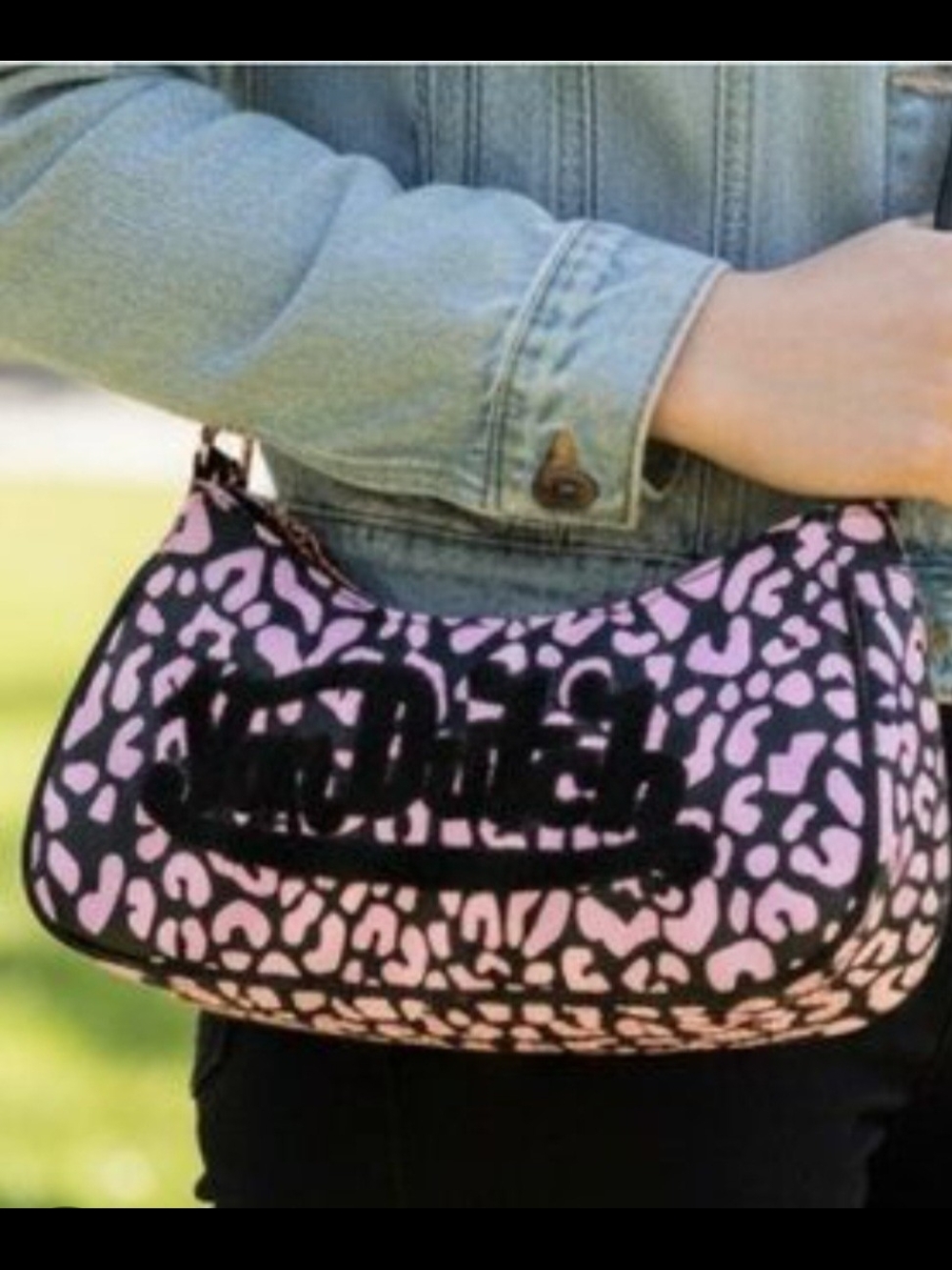 Von Dutch Pink Leopard-Print Shoulder Bag with Black Logo